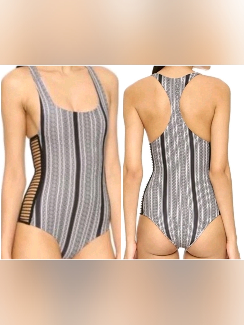 ACACIA Swimwear Black Mesh/Crochet SIDES One Piece Bathing Suit Women Sz Small
